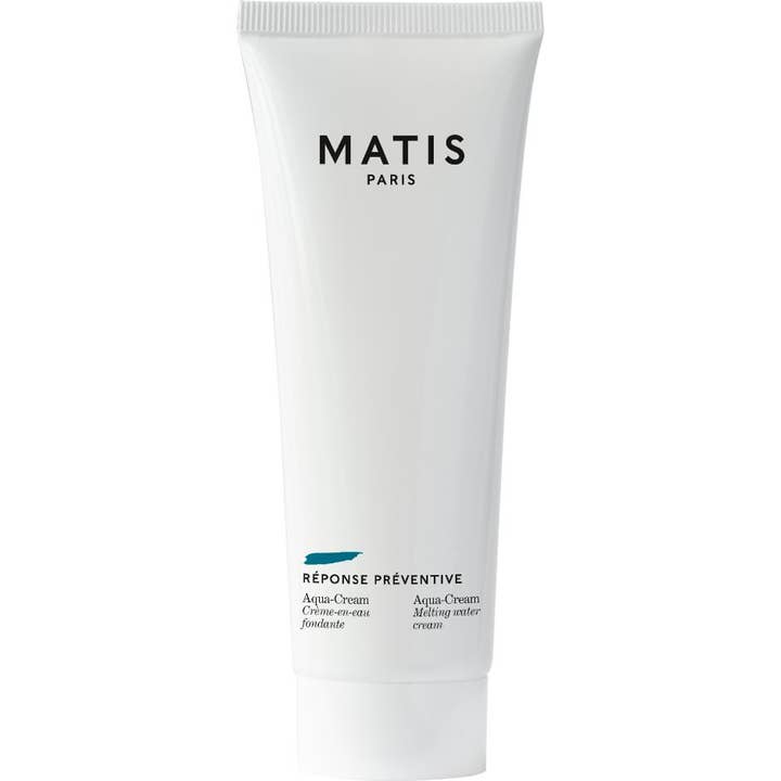 Matis Réponse Préventive Aqua-Cream fuktighetsgivende ansiktskrem i hvit tube med svart skrift og blå detalj
