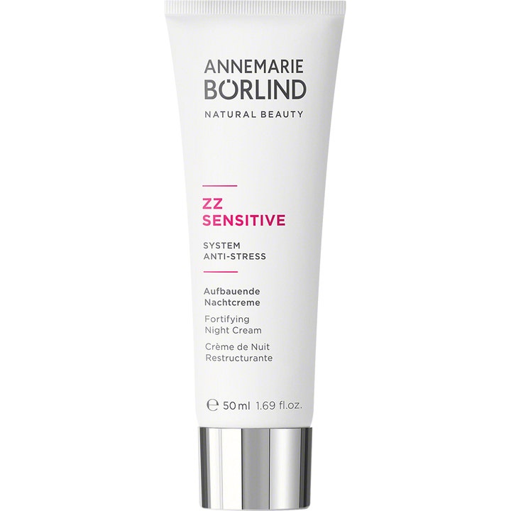Annemarie Börlind ZZ Sensitive 50 ml styrkende nattkrem for sensitiv hud i hvit tube med sølvfarget kork