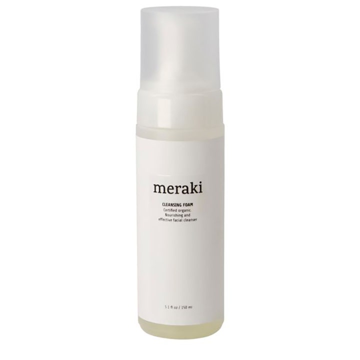 Meraki Cleansing Foam 150 ml nærende ansiktsrens i hvit flaske med frostet kork som gir en ren hud
