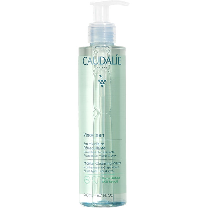Caudalie Vinoclean Micellar Cleansing Water 200 ml beroligende ansiktsrens i lysegrønn pumpeflaske med druevann