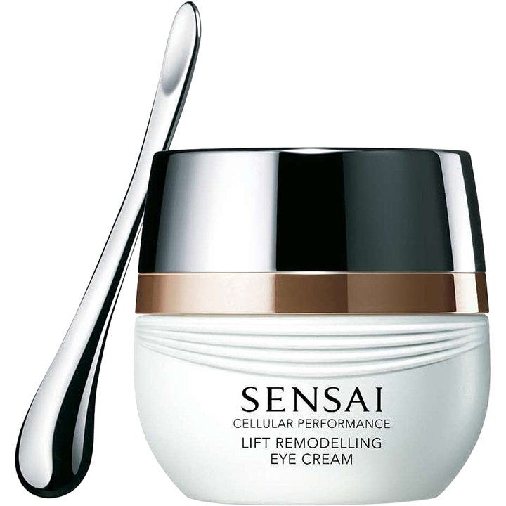 Sensai Cellular Performance Lift Remodelling Eye Cream 15ml oppstrammende øyekrem i hvit krukke med sølvlokk og spatel