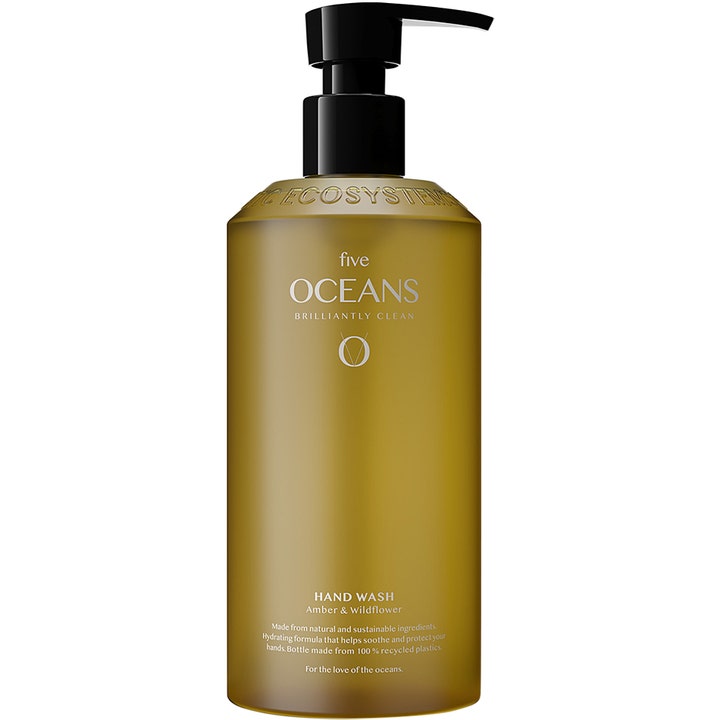 Five Oceans Hand Wash Amber & Wildflower 500 ml beroligende håndsåpe i ravfarget plastflaske med sort pumpe
