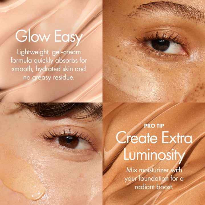 Origins GinZing Glow-Boosting Gel Moisturizer 50 ml ansiktskrem viser lett tekstur og påføring på hud for ekstra glød.