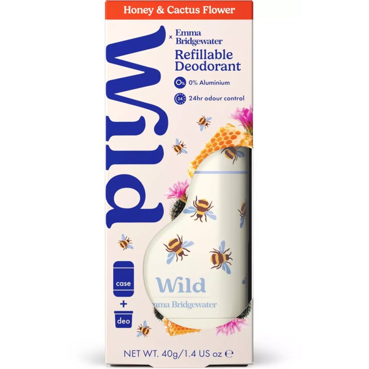 Wild Deo Stick Honey Cactusflower 40 g påfyllbar deodorant i eske med Emma Bridgewater bie- og blomstermønster