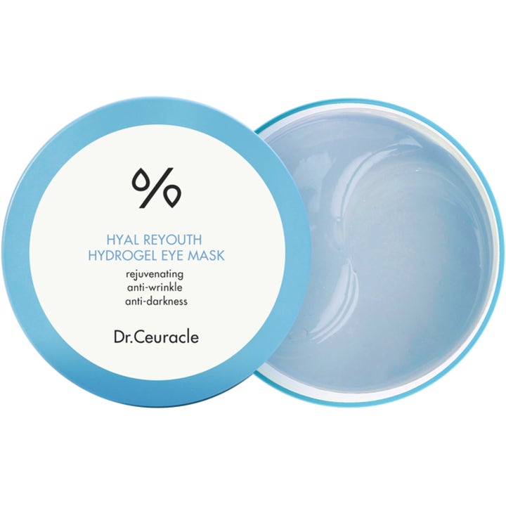 Dr. Ceuracle Hyal Reyouth Hydrogel Eye Mask foryngende øyemaske som motvirker rynker med blå gel-patches i krukke.