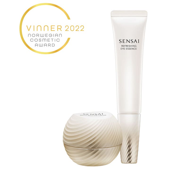 Sensai Total Eye Treatment 35 ml pleiende øyekrem i hvit tube og mønstret krukke vinner Norwegian Cosmetic Award