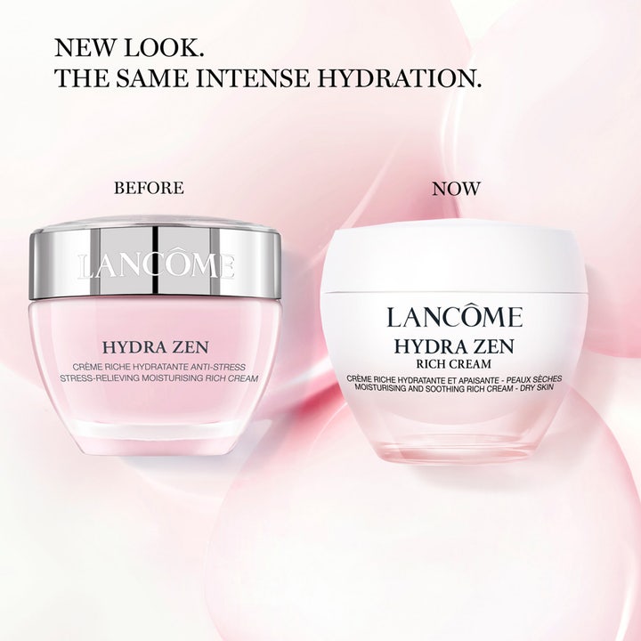 Lancôme Hydra Zen Rich Cream 50 ml fuktighetskrem i ny hvit krukke sammenlignet med gammelt design.