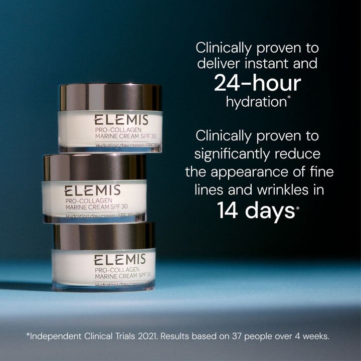 Elemis Pro-Collagen Marine Cream SPF30 50 ml fuktighetsgivende dagkrem i krukker med sølvlokk og kliniske resultater