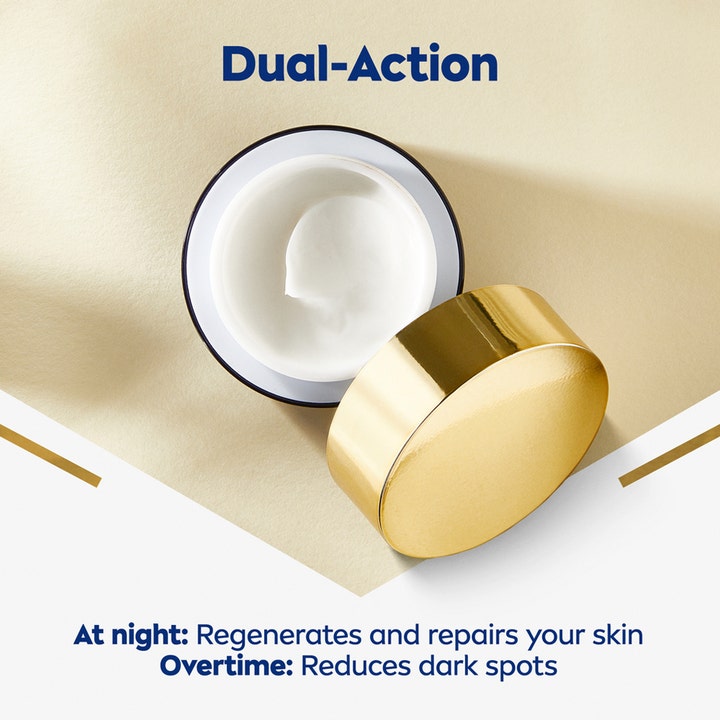 NIVEA Luminous630 Anti Dark-Spot Night Cream 50 ml nattkrem i krukke med hvit tekstur og gulllokk