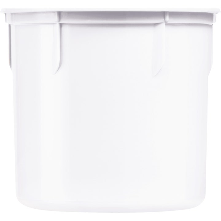Hvit sylindrisk plastbeholder for krem eller maske med forsterket kant i matt hvit plastfinish