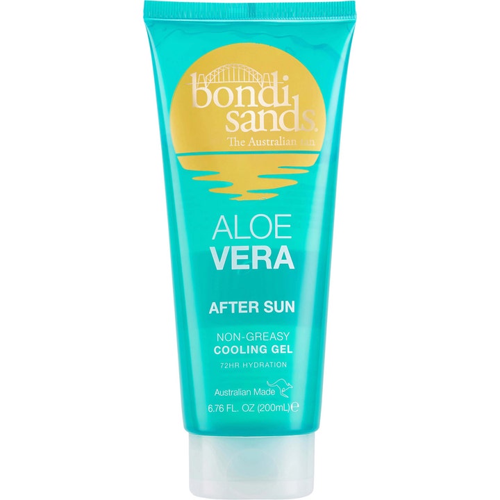 Bondi Sands Aloe Vera After Sun 200ml beroligende after sun-gele i en turkis tube med gul sol-logo og hvitt skrulokk