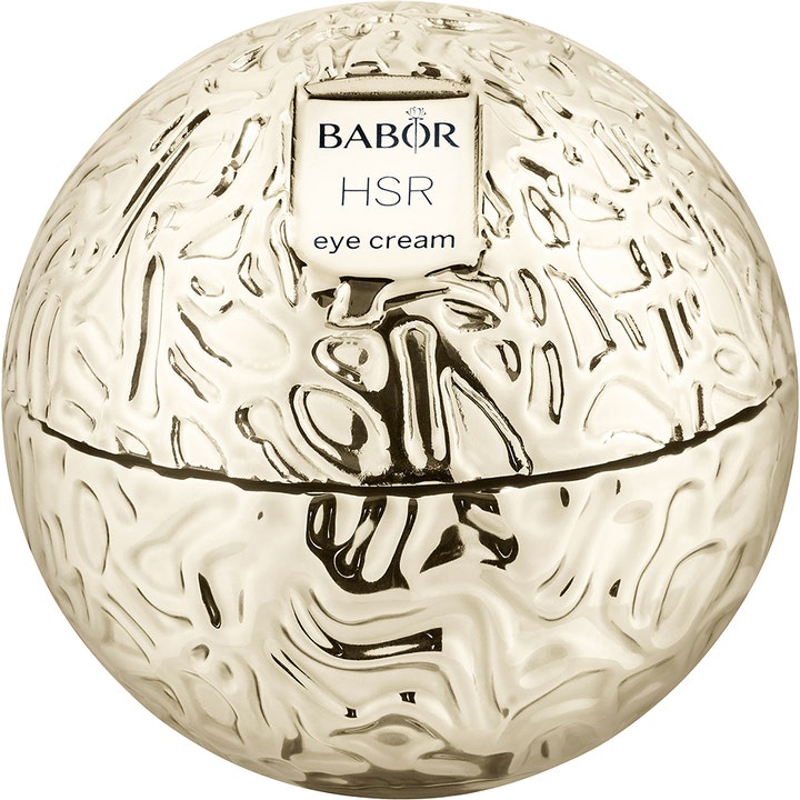 Babor HSR Eye Cream 30ml oppstrammende øyekrem i en kuleformet gullkrukke med hamret struktur og hvit etikett