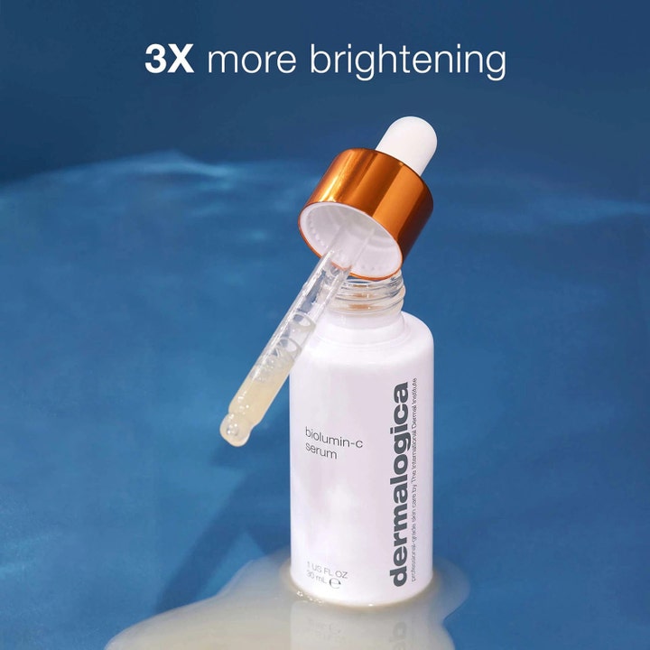 Dermalogica Biolumin-C Serum 30 ml glødgivende vitamin C-serum i hvit flaske med oransje pipette og tekst 3X more brightening