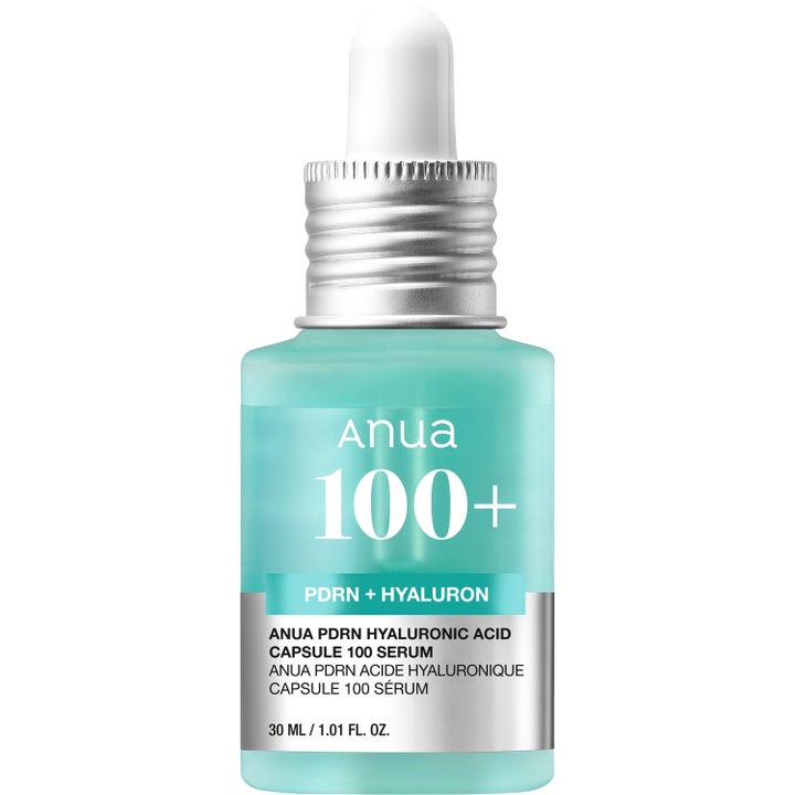 Anua PDRN Hyaluronic Acid Capsule 100 Serum 30 ml fuktighetsgivende ansiktsserum med turkis væske og sølvfarget kork