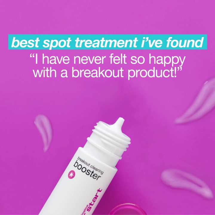 Dermalogica Clear Start Breakout Clearing Booster 30 ml kviseserum med klar gel og hvit tube på lilla bakgrunn