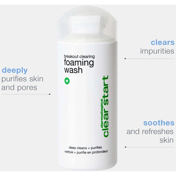 Dermalogica Clear Start Foaming Wash 177 ml dyprensende ansiktsrens i hvit flaske som renser porer og beroliger huden.