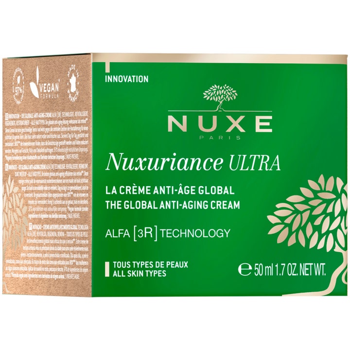 Nuxe Nuxuriance ULTRA 50 ml anti-aging dagkrem i grønn eske med vegansk formel og Alfa 3R Technology