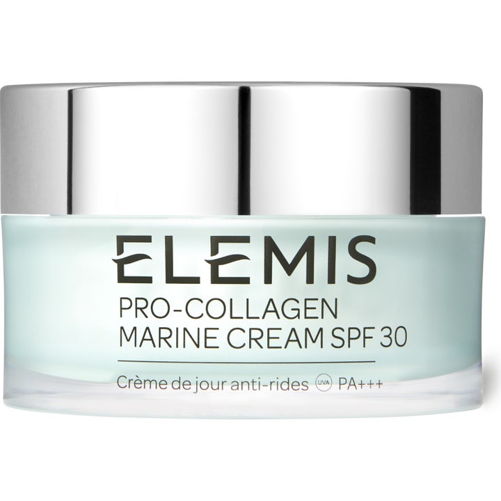 Elemis Pro-Collagen Marine Cream SPF 30 50 ml anti-age dagkrem i lys blå glasskrukke med skinnende sølvlokk.