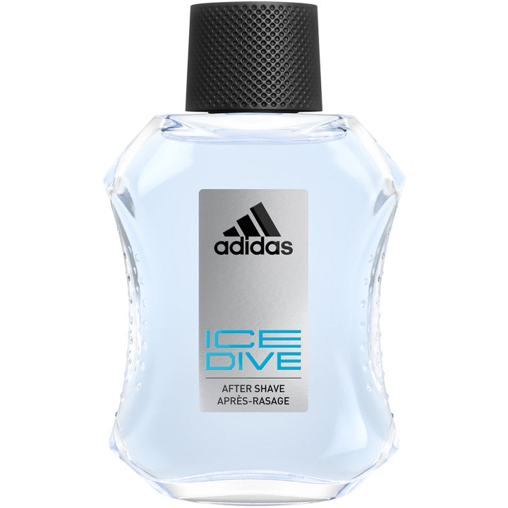 Adidas Ice Dive 100 ml aftershave som beroliger huden i en ergonomisk glassflaske med teksturert sort kork.