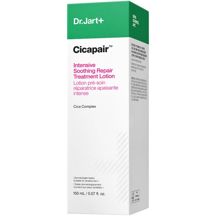 Dr.Jart+ Cicapair Intensive Soothing Repair Treatment Lotion 150 ml beroligende ansiktsvann i hvit og grønn eske