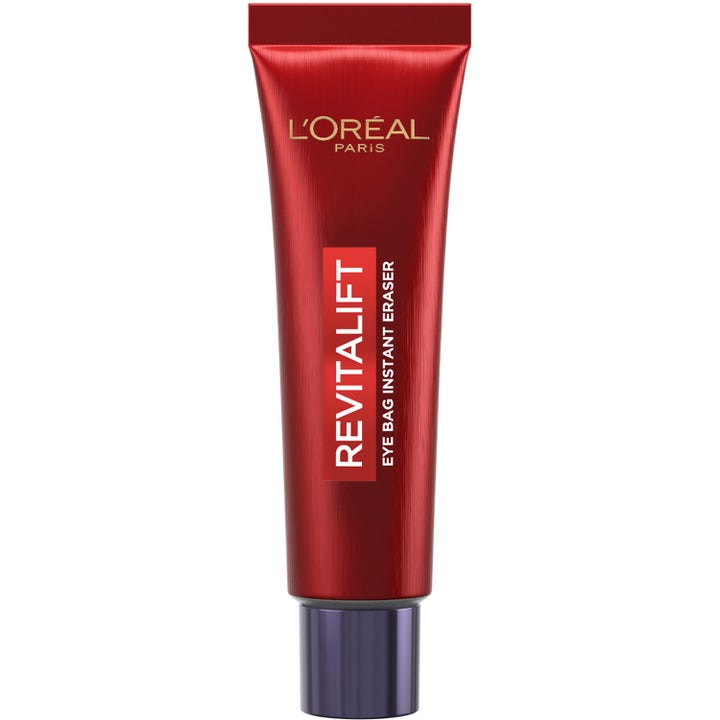 L'Oréal Paris Revitalift Eye Bag Instant Eraser øyekrem mot poser under øynene i rød metallisk tube med grå hette