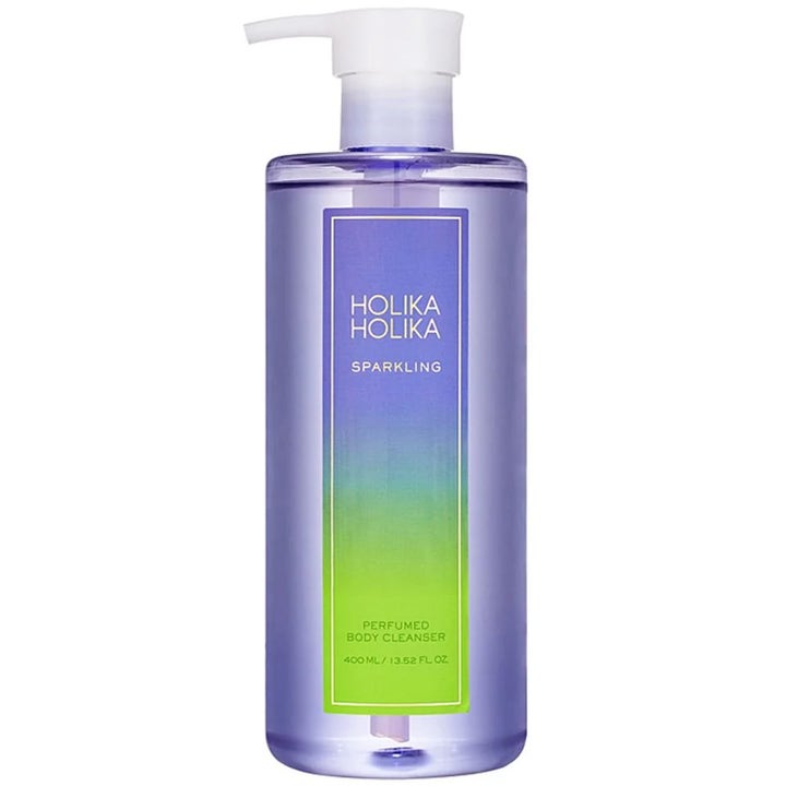 Holika Holika Sparkling Perfumed Body Cleanser 400 ml frisk dusjsåpe i lilla flaske med hvit pumpe og fargerik etikett