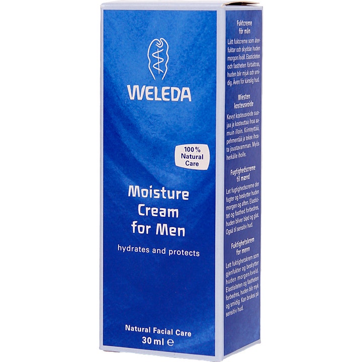 Weleda Moisture Cream for Men 30 ml fuktighetskrem i blå eske som gjenfukter og beskytter huden