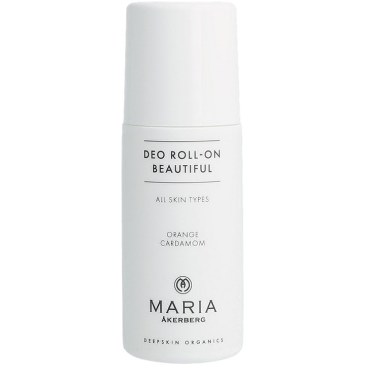 Maria Åkerberg Deo Roll-on Beautiful 60 ml skånsom deodorant med appelsin og kardemomme i hvit minimalistisk hylse.