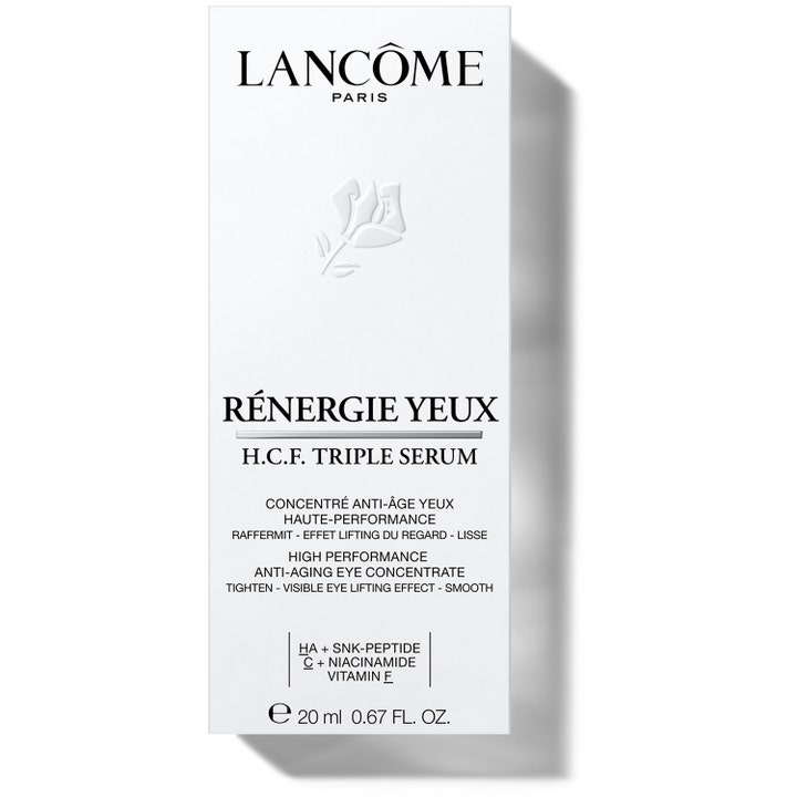 Lancôme Rénergie H.C.F. Triple Serum Eye 20 ml øyeserum i hvit eske med hyaluronsyre og niacinamide