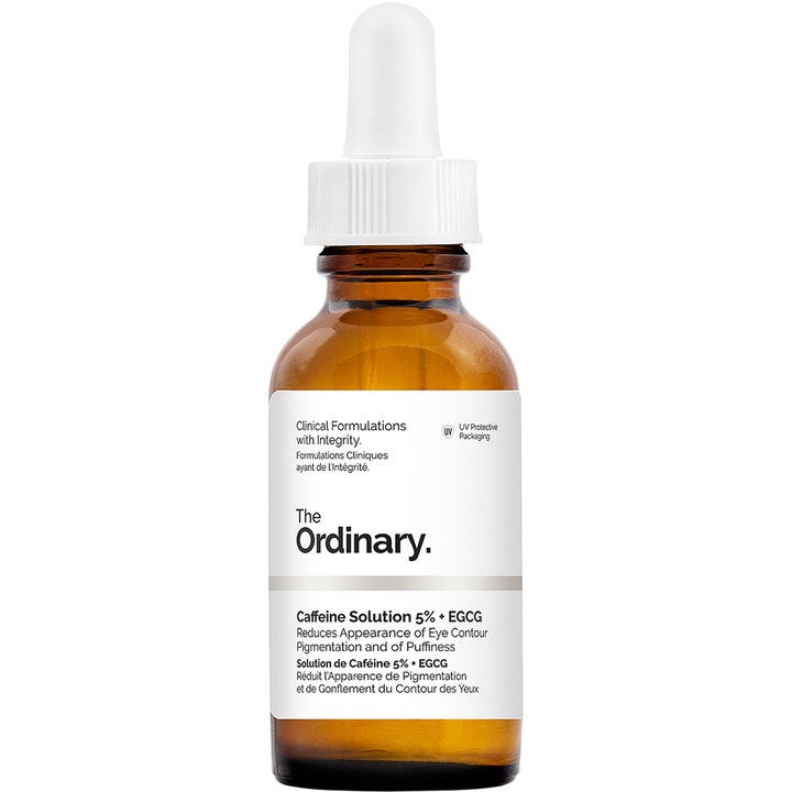 The Ordinary Caffeine Solution 5% + EGCG 30ml øyeserum reduserer hevelser i mørk glassflaske med pipette