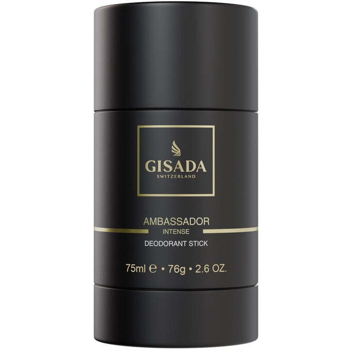 Gisada Ambassador Intense 75 ml deodorantstick for menn i en elegant matt svart hylse med gulldetaljer