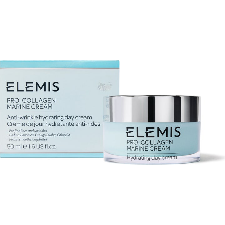 Elemis Pro-Collagen Marine Cream 50 ml fuktighetsgivende dagkrem i lyseblå krukke med sølvlokk og eske