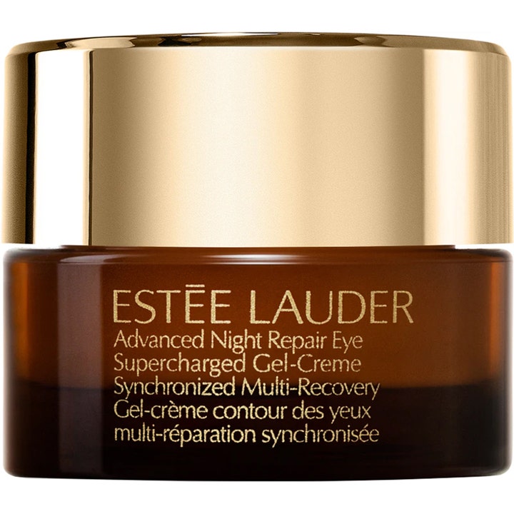 Estée Lauder Advanced Night Repair Eye 15 ml øyekrem som lysner mørke ringer i brun krukke med gullokk.