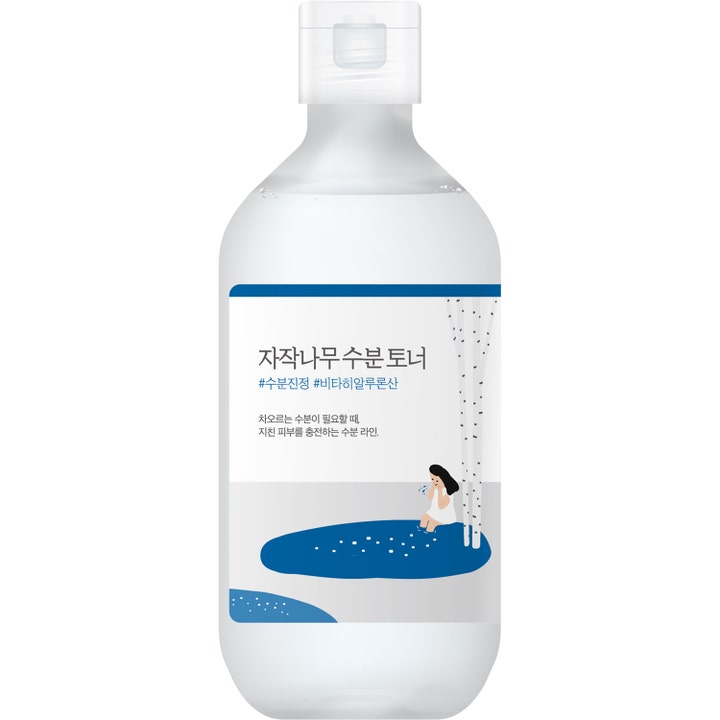 Round Lab Birch Juice Moisturizing Toner 300ml fuktgivende ansiktstoner i frostet flaske med blått bjørkemotiv