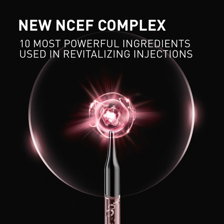 Filorga NCEF-Revitalize Cream 50 ml ansiktskrem viser en lysende rosa kjerne som illustrerer NCEF-komplekset