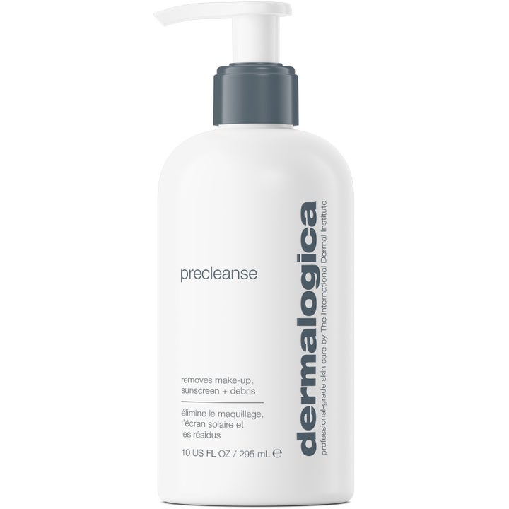 Dermalogica Precleanse 295 ml dyprensende olje fjerner sminke i hvit pumpeflaske med mørkegrå detaljer