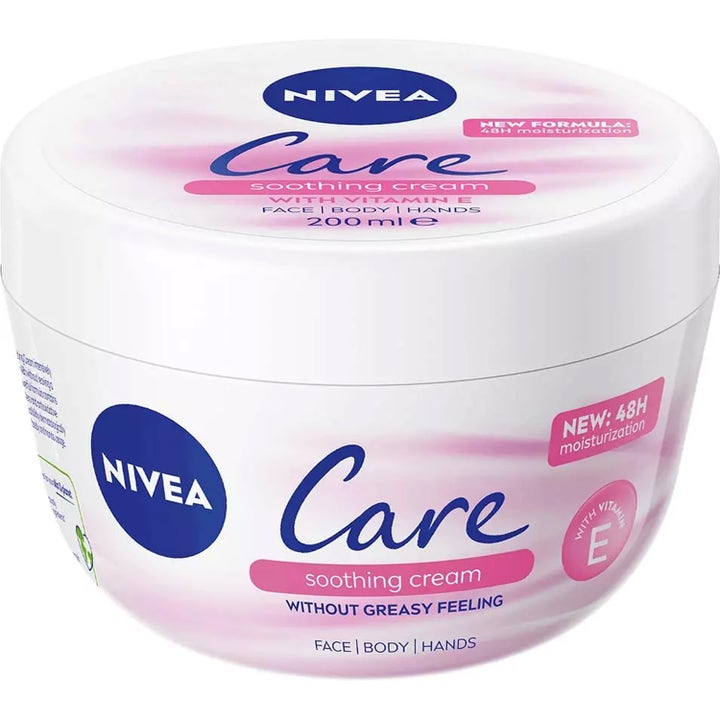 Nivea Care Soothing Cream 200 ml beroligende ansiktskrem i hvit plastkrukke med rosa detaljer