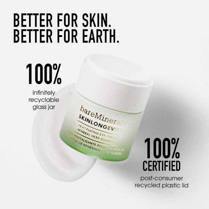 bareMinerals Skinlongevity Revitalizing Eye Cream 15 g øyekrem i 100% resirkulerbar glasskrukke med hvitt lokk