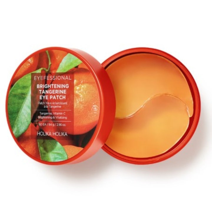 Holika Holika Eyefessional Brightening Tangerine Eye Patch 60 stk gir glød med oransje øyelapper i en rød krukke