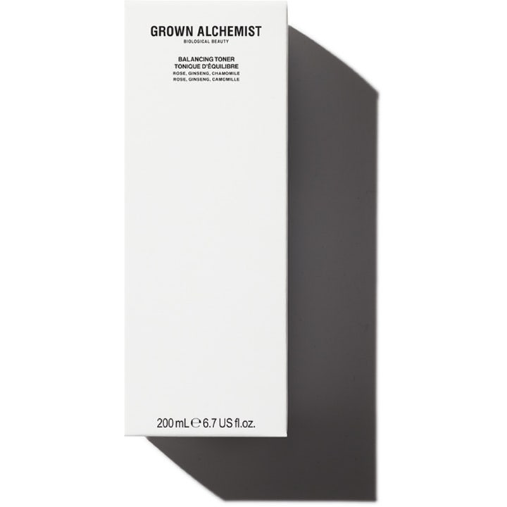 Grown Alchemist Balancing Toner 200 ml ansiktsvann i hvit eske med rose ginseng og kamille