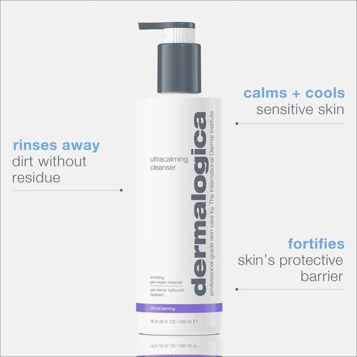 Dermalogica UltraCalming Cleanser 500 ml beroligende rens i hvit pumpeflaske som kjøler og styrker sensitiv hud.