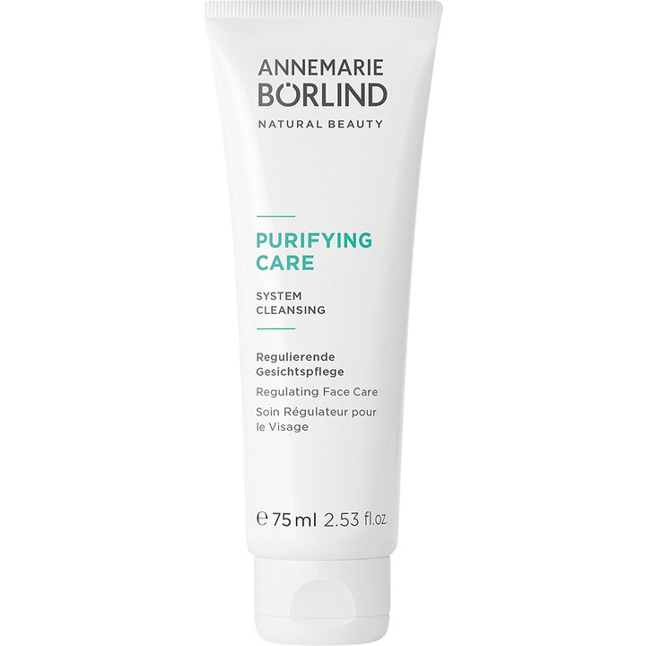 Annemarie Börlind Purifying Care System Cleansing 75 ml ansiktsrens som balanserer huden i hvit tube med grønn tekst.
