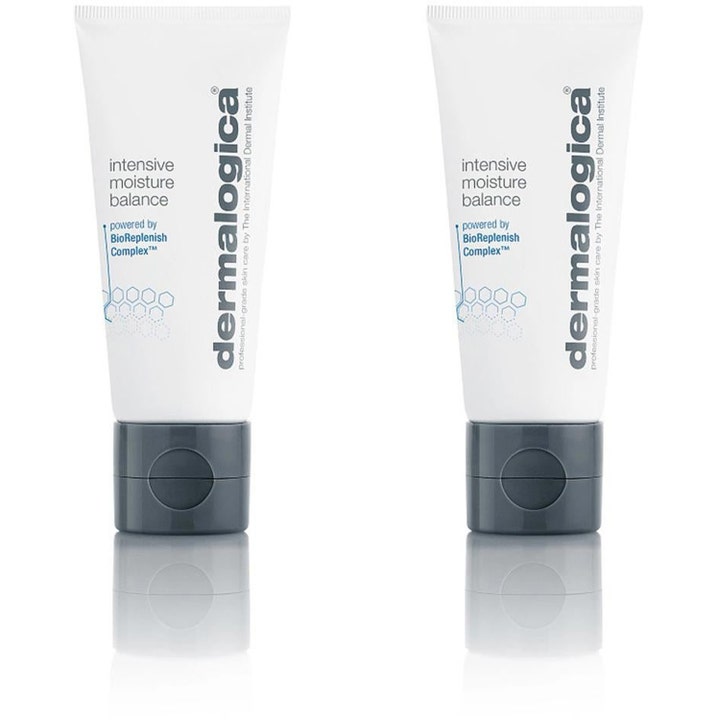 Dermalogica Intensive Moisture Balance to stykk fuktighetsgivende ansiktskrem i hvite tuber med grå vippelokk