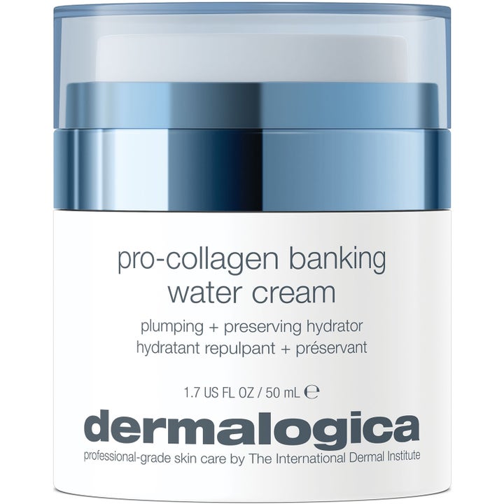 Dermalogica Pro-Collagen Banking Water Cream 50 ml fuktighetskrem i hvit krukke med blå metallicdetaljer.