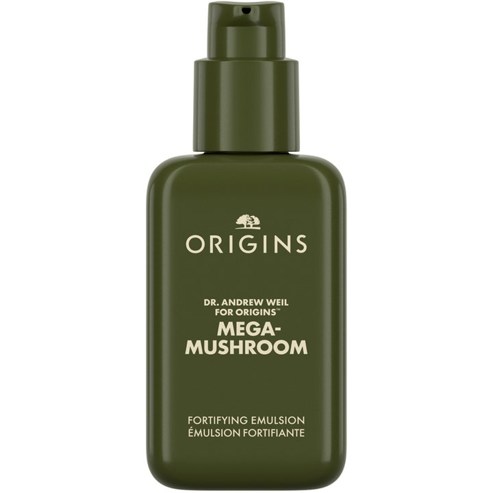 Origins Dr. Weil Mega Mushroom 100 ml styrkende ansiktskrem i mørkegrønn flaske med pumpe som gir fukt