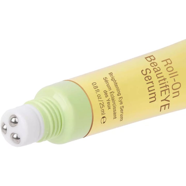 Pixi Roll-On BeautifEYE Serum 25 ml øyeserum med tre kjølende metallkuler på en gul og grønn tube