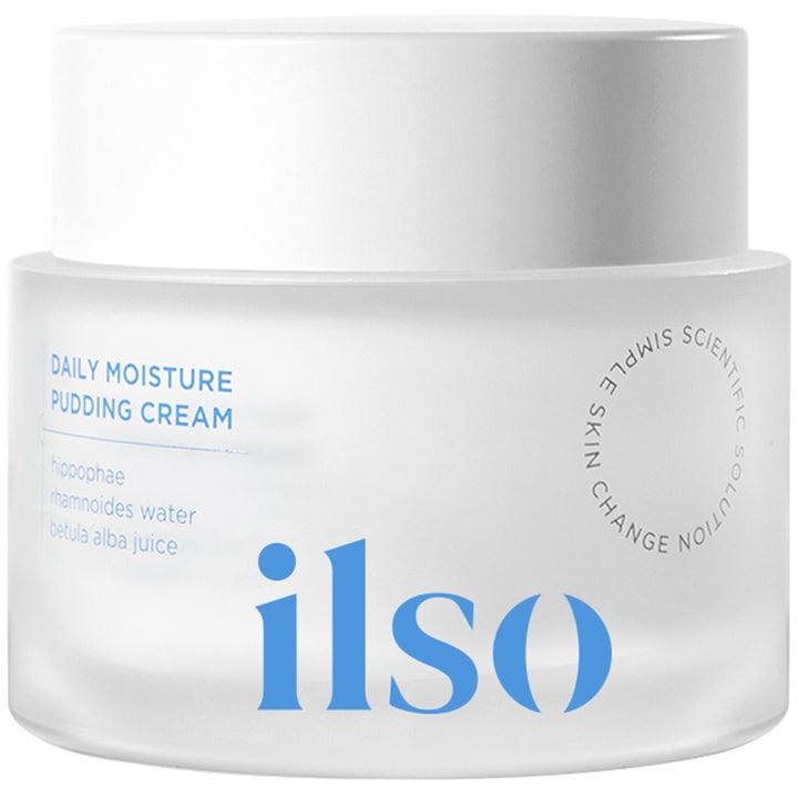 ilso Daily Moisture Pudding Cream fuktighetskrem som gir glød i en krukke av frostet glass med hvitt lokk