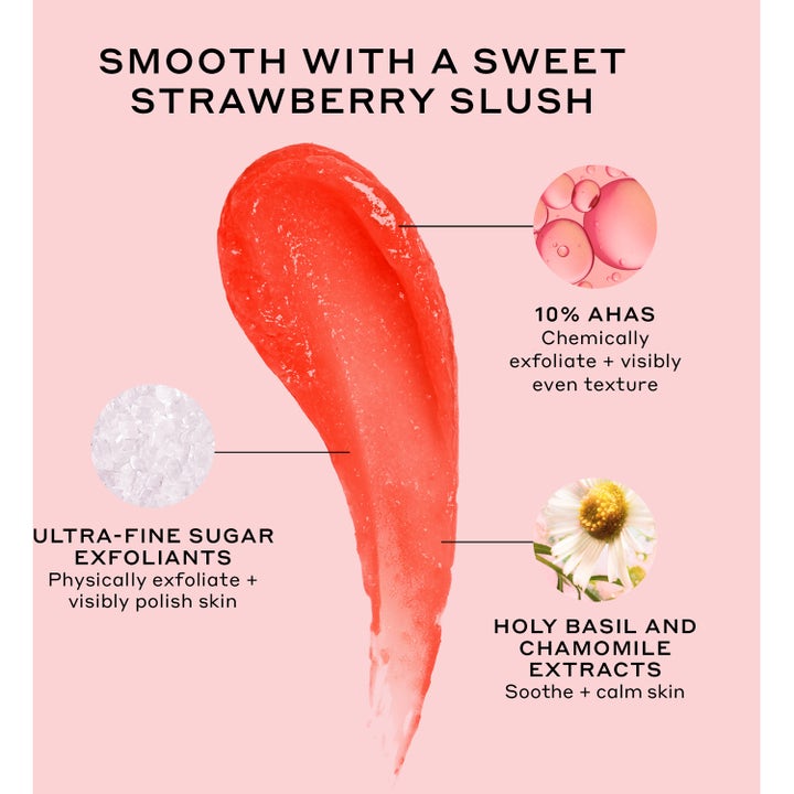 Ole Henriksen Strawberry Smoothing Scrub 90 ml ansiktsskrubb med 10 % AHA og sukker i en jordbærfarget tekstur