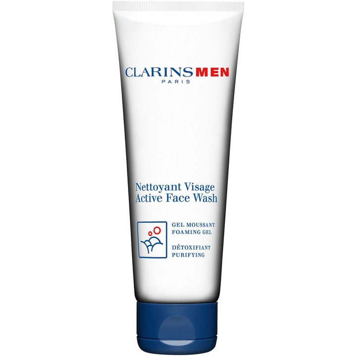 ClarinsMen Active Face Wash 125 ml rensende ansiktsvask som fjerner urenheter i hvit tube med blå kork