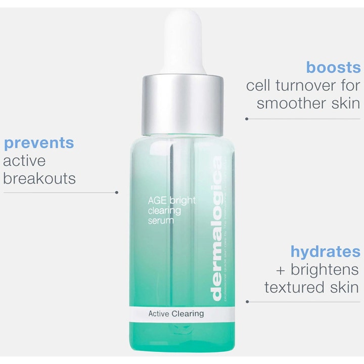 Dermalogica AGE Bright Clearing Serum 30 ml hudserum i turkis glassflaske med pipette som gir klarere hud